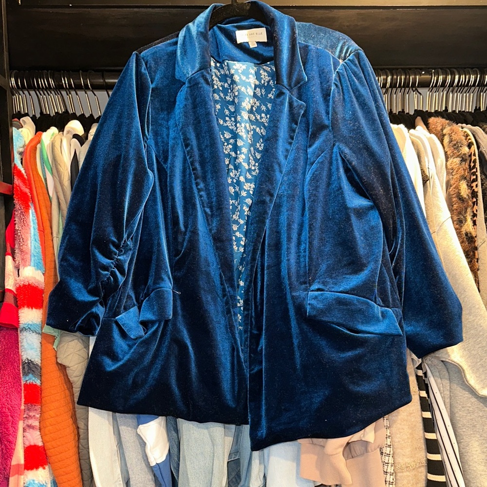 Skies Are Blue Royal Blue Velvet Blazer